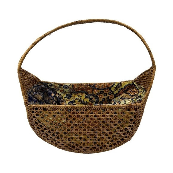 NWOT BALI BOHO Handmade Wicker Top Handle Basket Bag Yellow/Purple - Picture 3 of 12